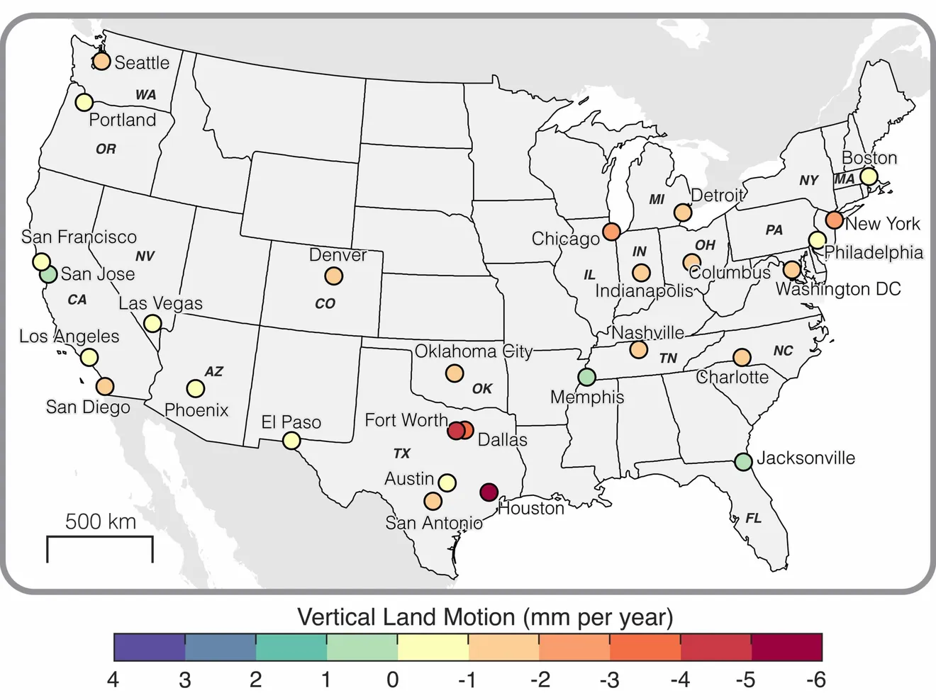Big US cities are sinking. This map shows where the problem is the worst
